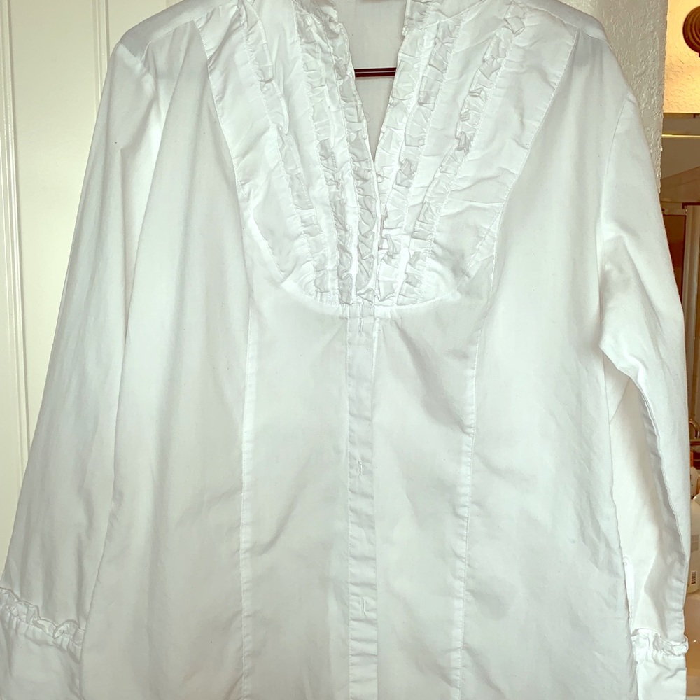 White button down shirt with ruffles